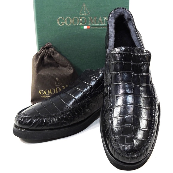 GOODMAN 🇮🇹 MEN'S BLACK SOFT LEATHER COMFORT WINTER LOAFERS - Picture 9 of 9